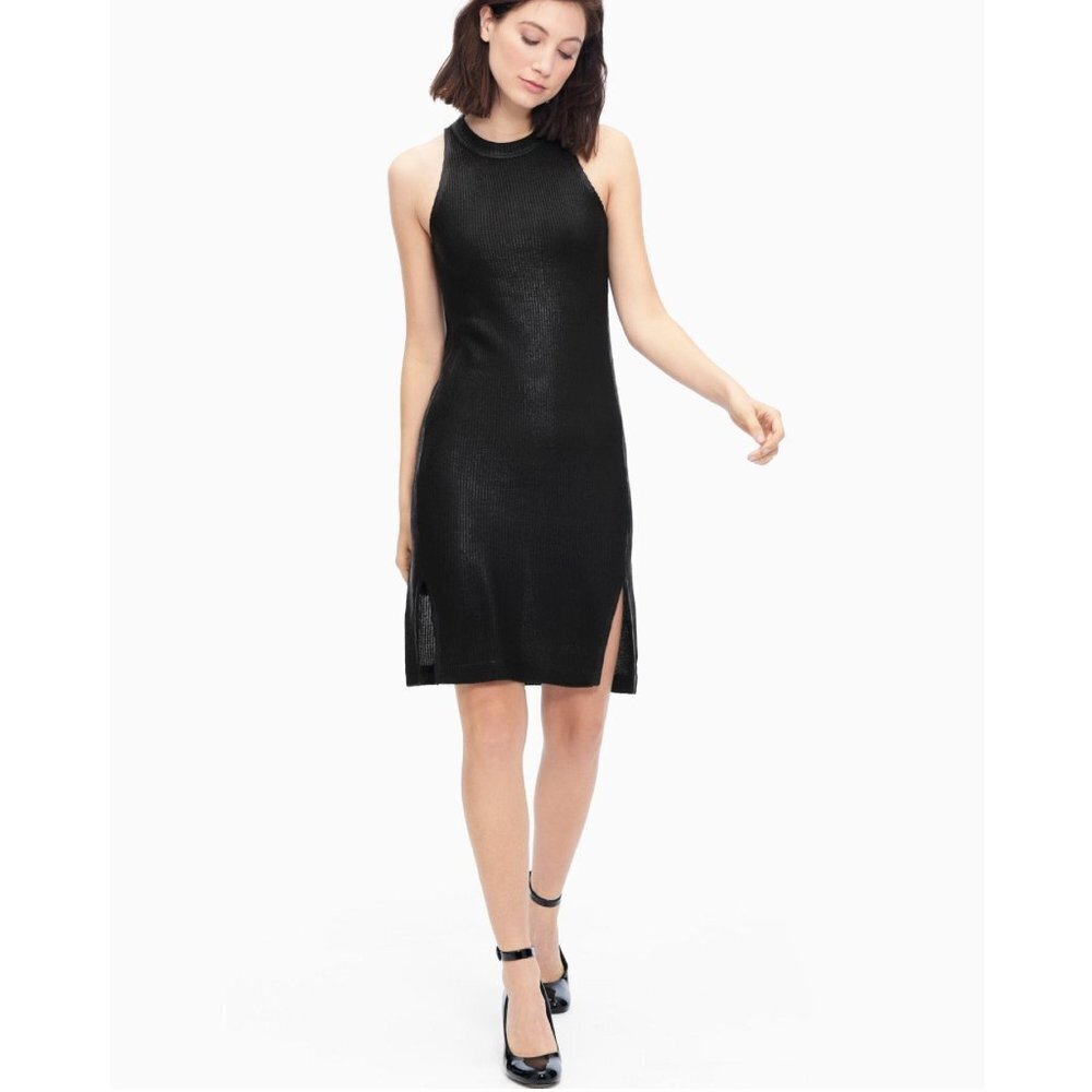 NWT New $138 Splendid Astor Metallic Coated Knit Dress Black Size M